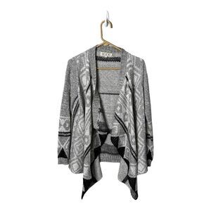 Pink Rose Aztec Stripe Open Printed Cardigan Sweater size Small Grey White